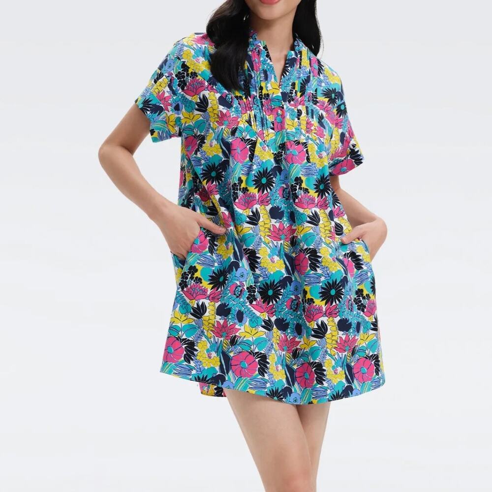 Diane von Furstenberg NWT Fiona Colorful FLoral Cotton Poplin Mini A-line Dress